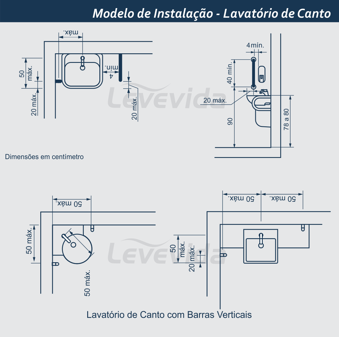 Barra de Apoio para Lavatório de Canto